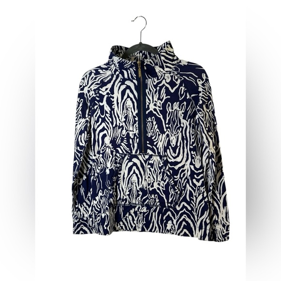 Lilly‎ Pulitzer Skipper Popover Navy Blue White Zebra Print XS - Picture 2 of 12